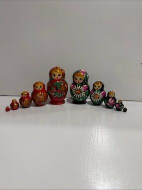 Traditional Wooden Matryoshka Nesting Dolls 2 Set - Red & Black 10 total count